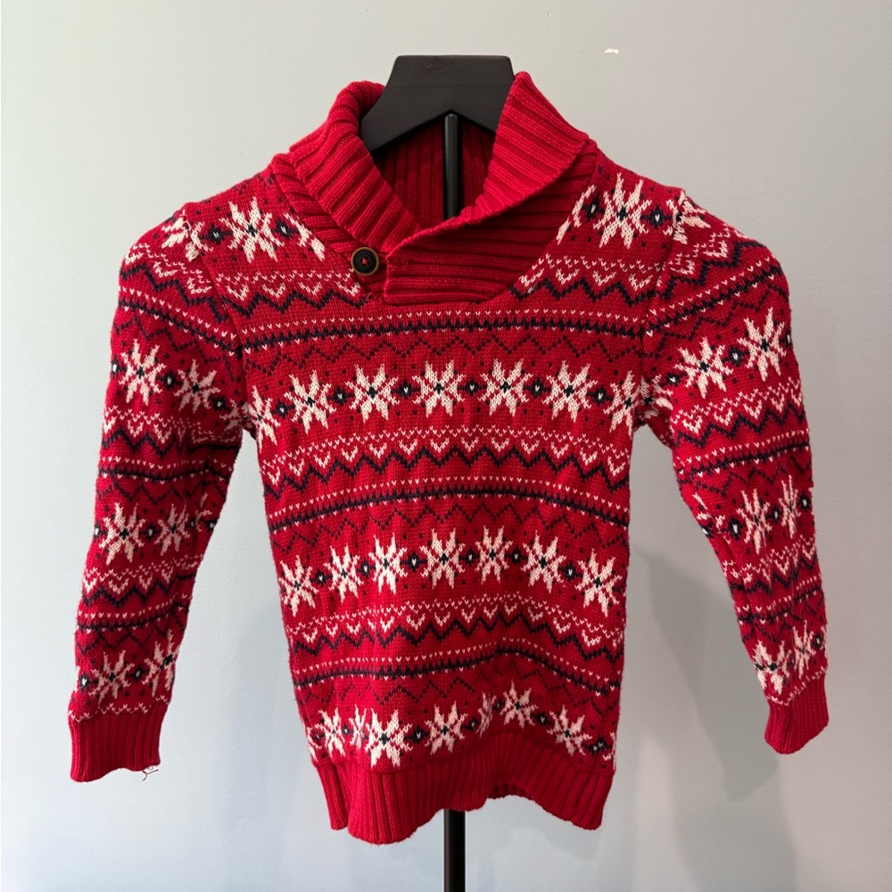 H&M Red and White Sweatshirt with Nordic Patterns